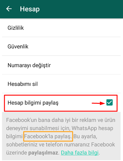 Whatsapp Facebook Bağlantısını Kapatma