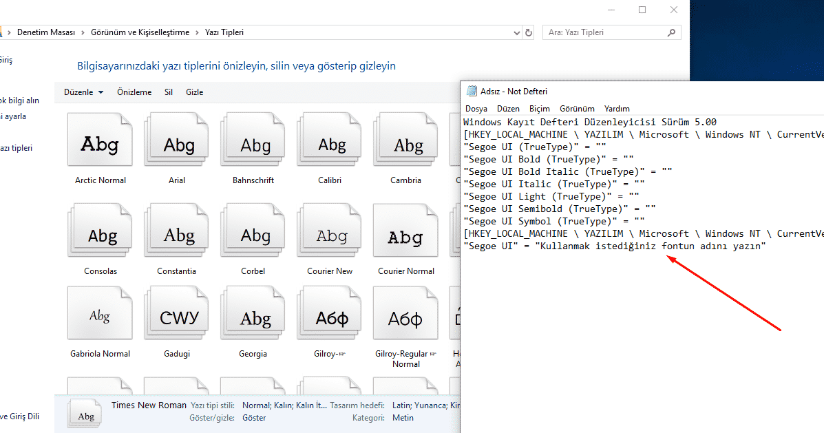 Windows 10 yazı tipi değiştirme
