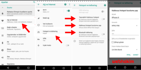 telefondan telefona bluetooth ile internet paylaşımı