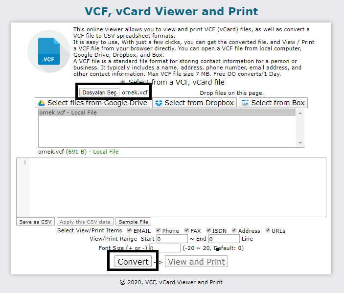 VCF Dosyası Açma